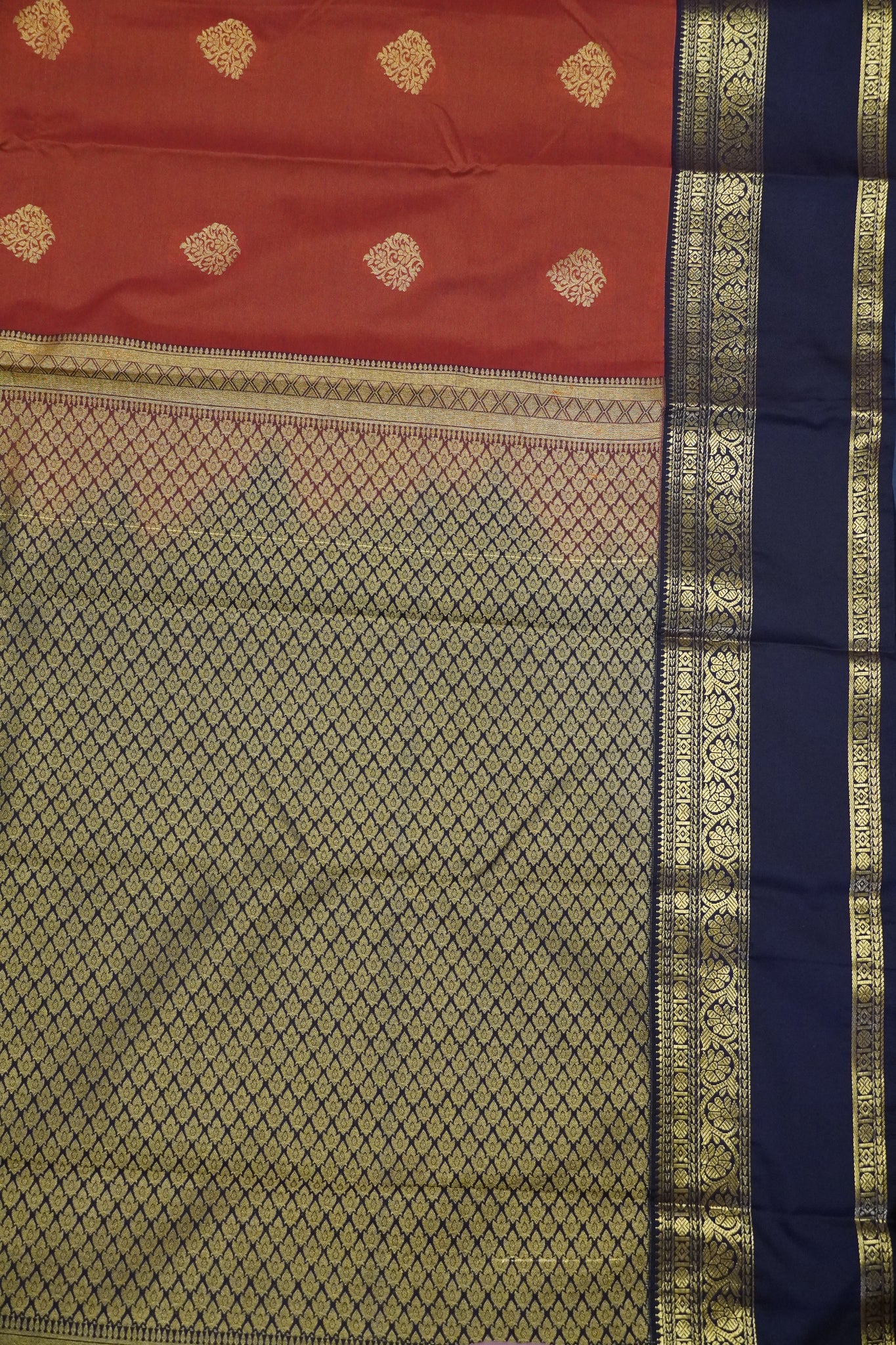 Semi Silk Saree - Rust Orange