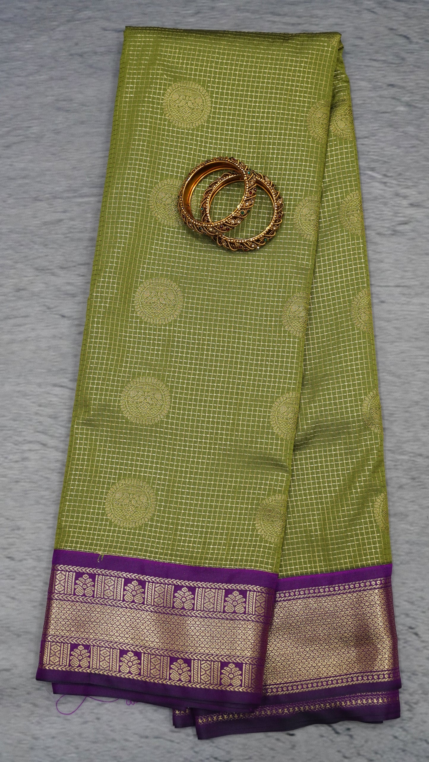 Semi Kanjivaram Silk Saree - Olive Green