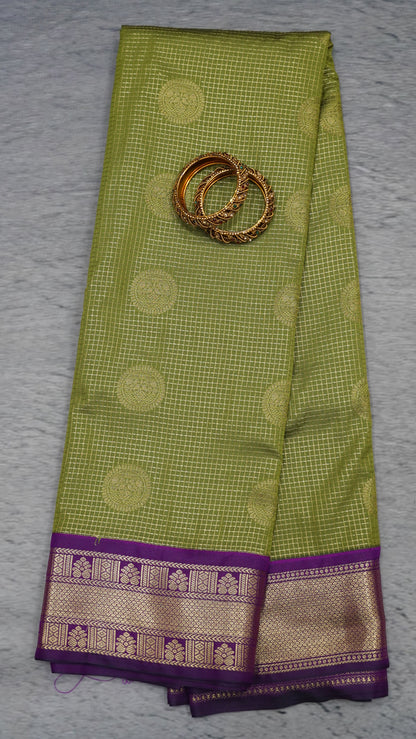Semi Kanjivaram Silk Saree - Olive Green