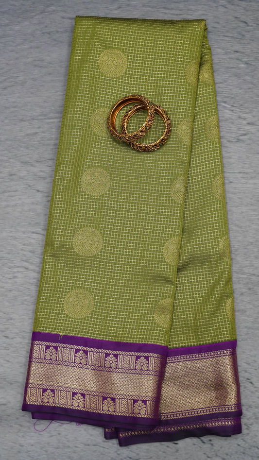Semi Kanjivaram Silk Saree - Olive Green