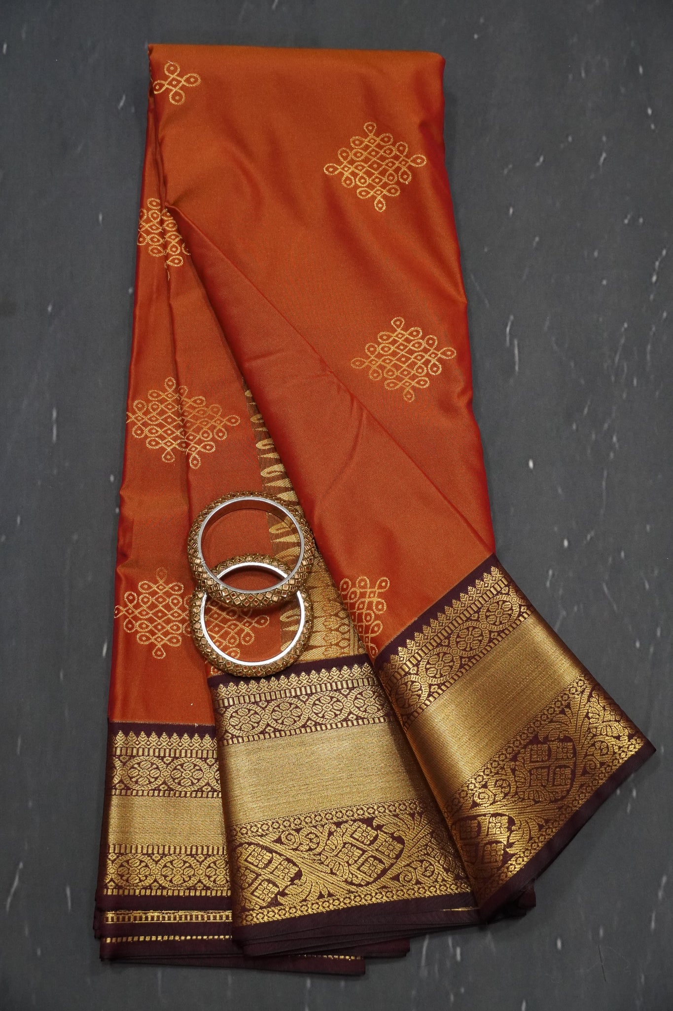 Semi Silk Saree - Kolam Rust Orange