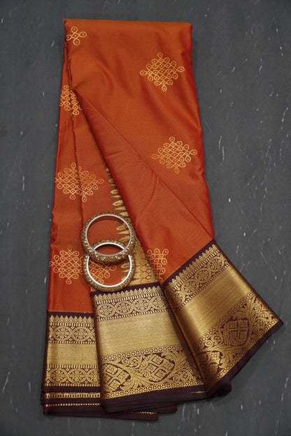Semi Silk Saree - Kolam Rust Orange