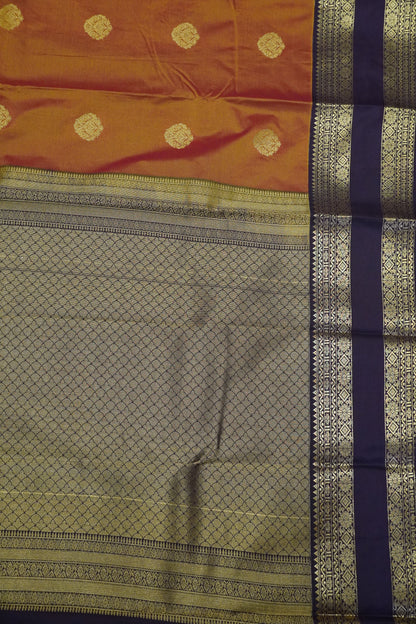 Semi Silk Saree - Orange - Brown