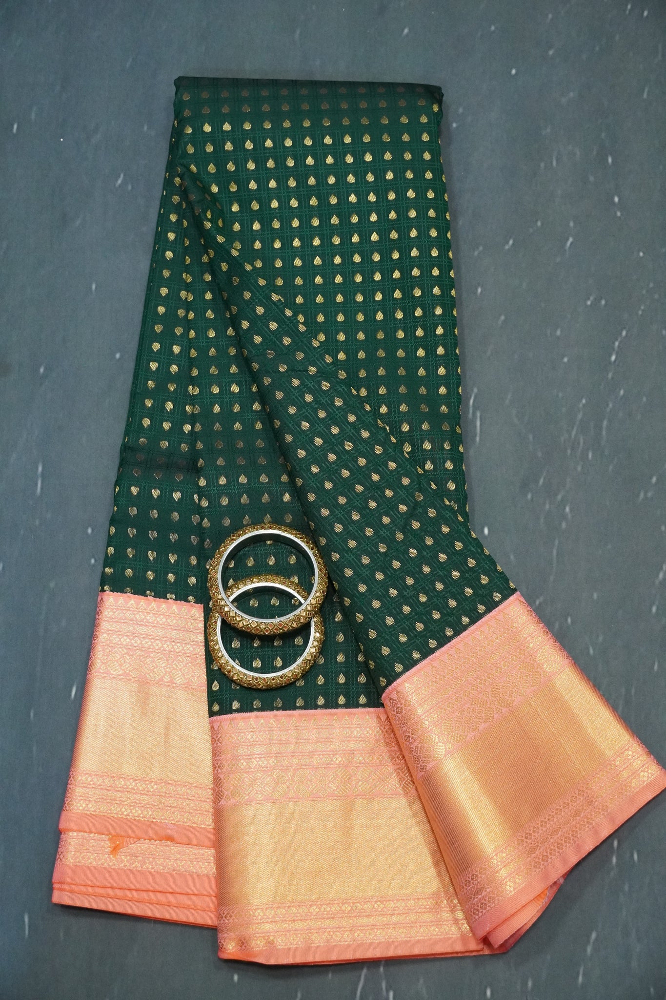 Semi Silk Saree - Dark Green