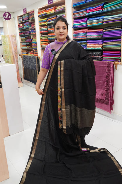 Semi Mysore Silk Saree-Black with Small Border