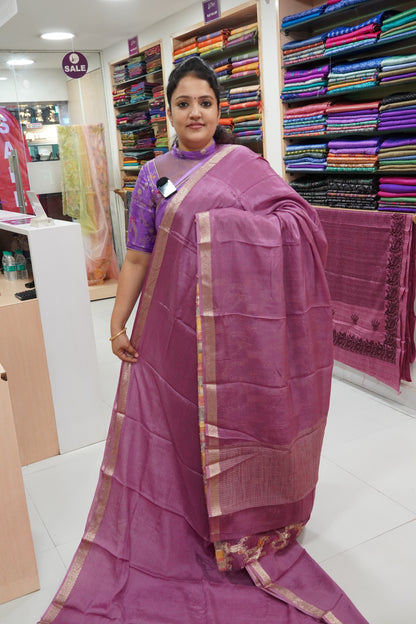 Semi Mysore Silk Saree-Lavender with Small Border