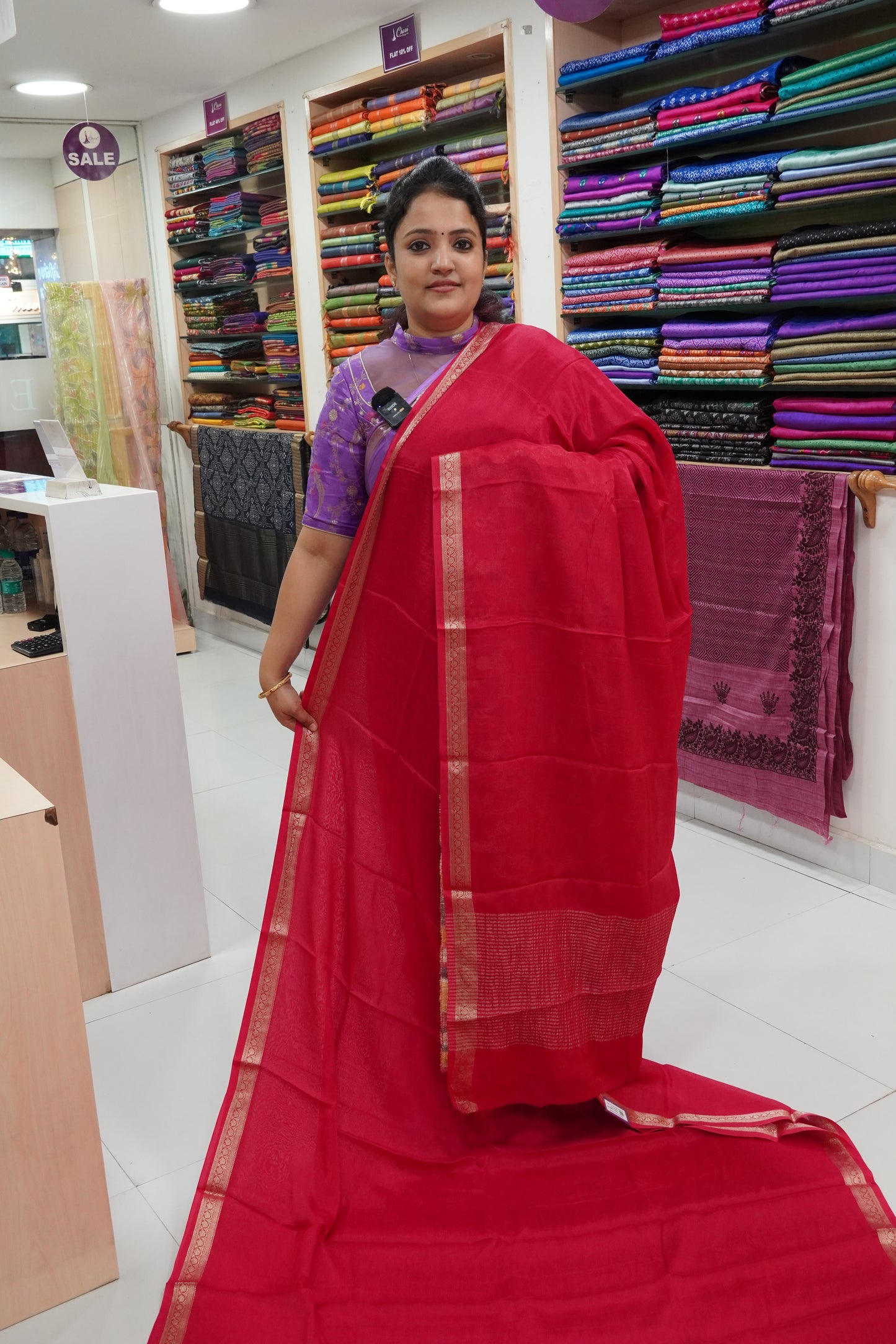 Semi Mysore Silk Saree-Rani Pink with Small Border