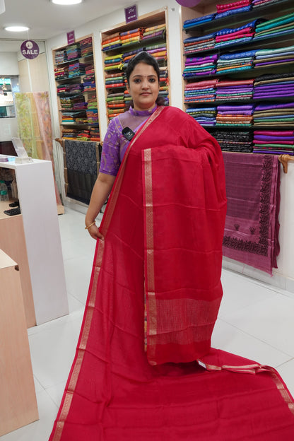 Semi Mysore Silk Saree-Rani Pink with Small Border