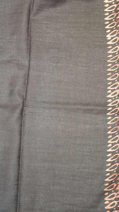 Semi Bhagalpur Tussar Saree- Yellow Block Print