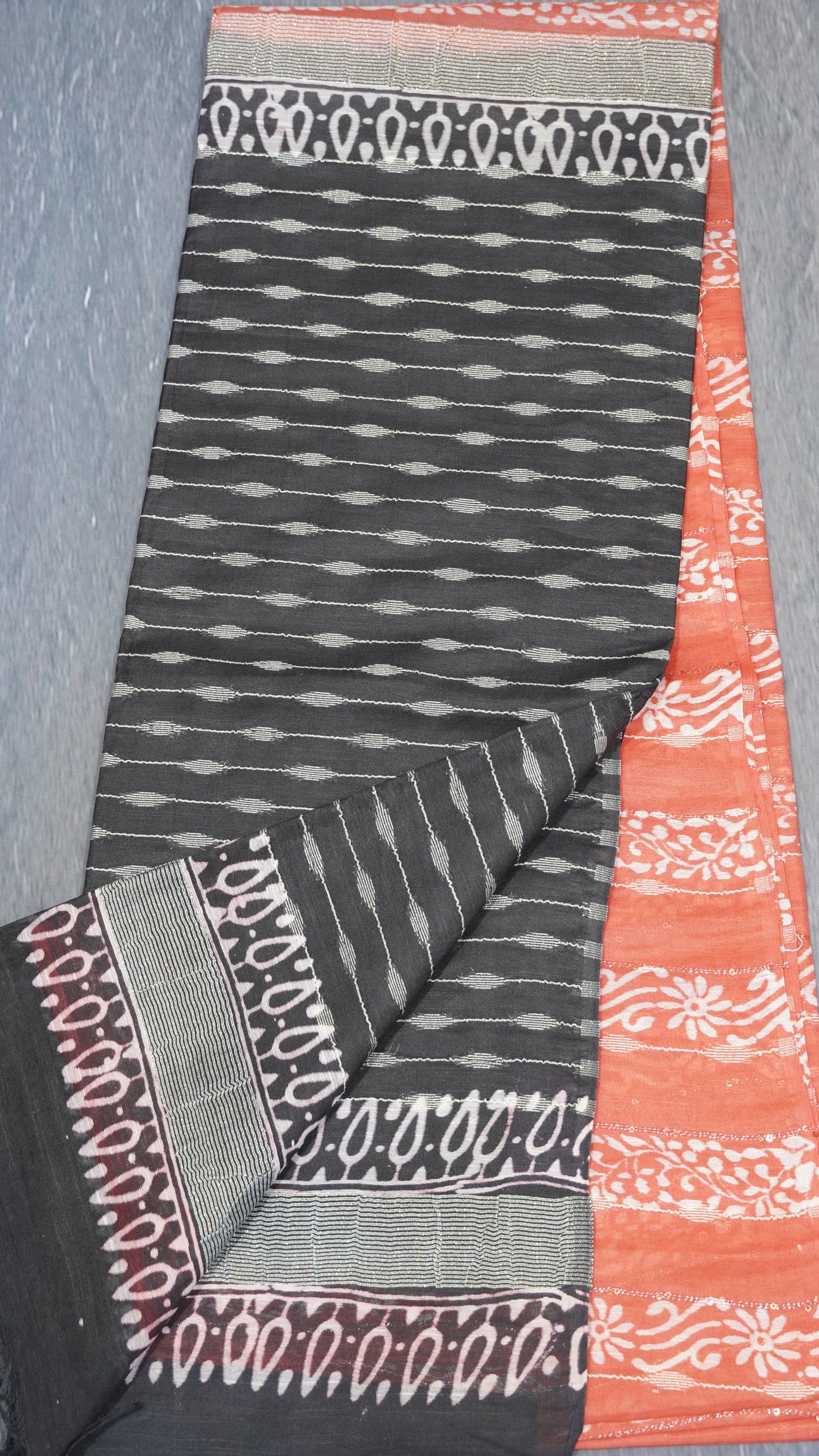 Semi Bhagalpur Tussar Saree-Pale Orange Block Print