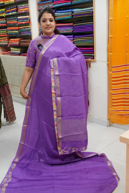 Semi Mysore Silk Saree-Lavender with Small Border