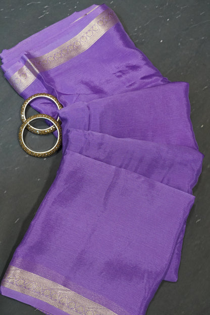 Semi Mysore Silk Saree-Lavender with Small Border