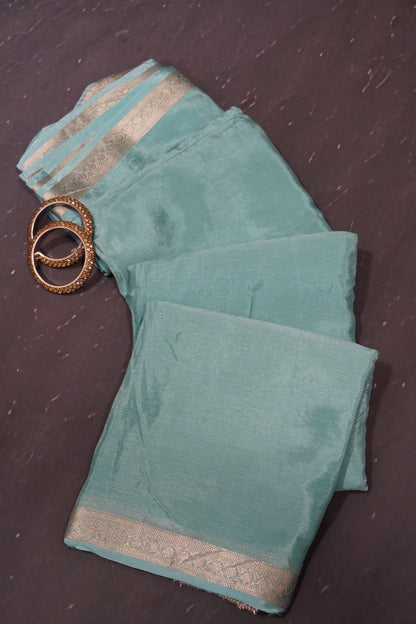 Semi Mysore Silk Saree-Baby Blue with Small Border