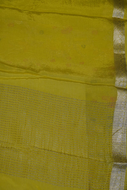 Semi Mysore Silk Saree-Lime Yellow with Small Border