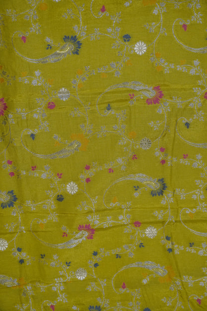 Semi Mysore Silk Saree-Lime Yellow with Small Border