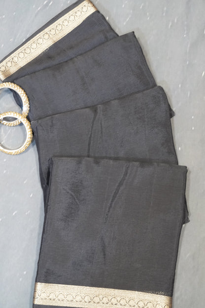 Semi Mysore Silk Saree-Black with Small Border