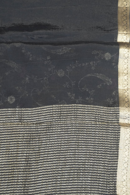Semi Mysore Silk Saree-Black with Small Border