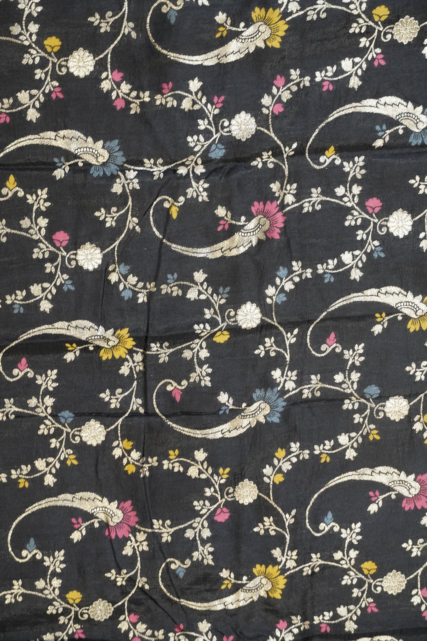 Semi Mysore Silk Saree-Black with Small Border