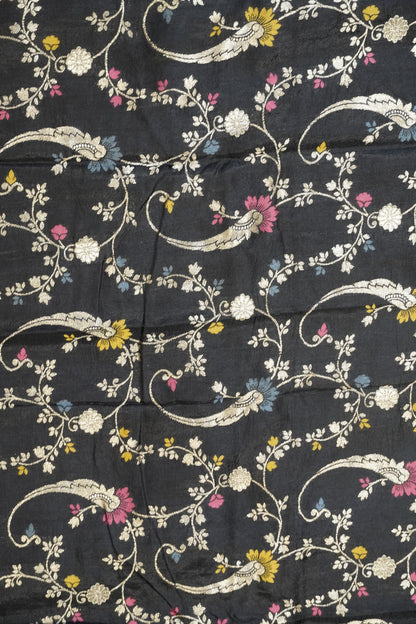 Semi Mysore Silk Saree-Black with Small Border