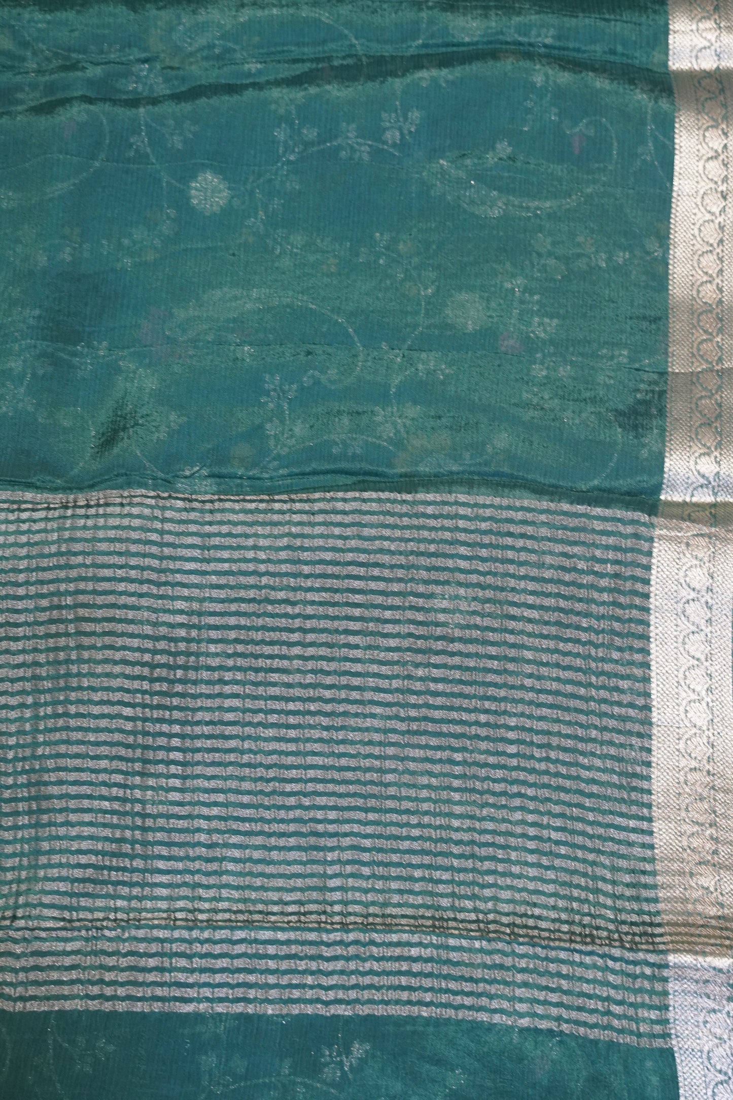 Semi Mysore Silk Saree-Bottle Green with Small Border