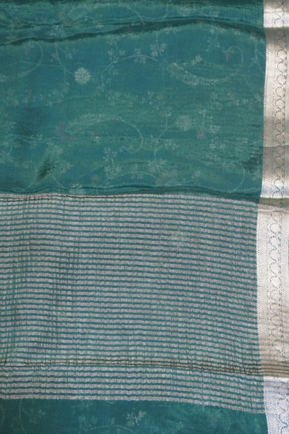 Semi Mysore Silk Saree-Bottle Green with Small Border