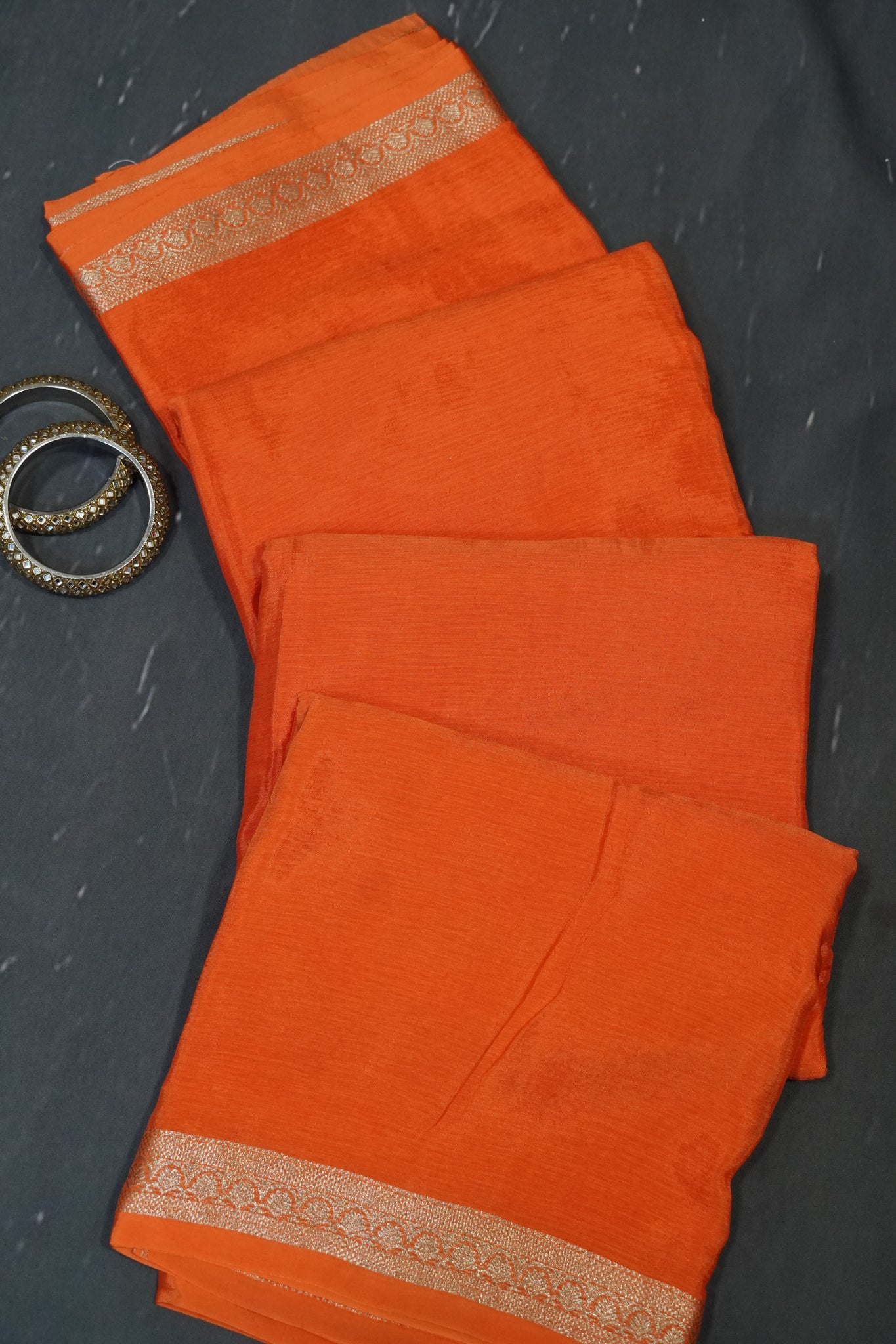 Semi Mysore Silk Saree-Orange with Small Border