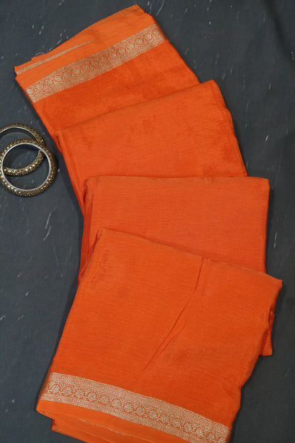 Semi Mysore Silk Saree-Orange with Small Border