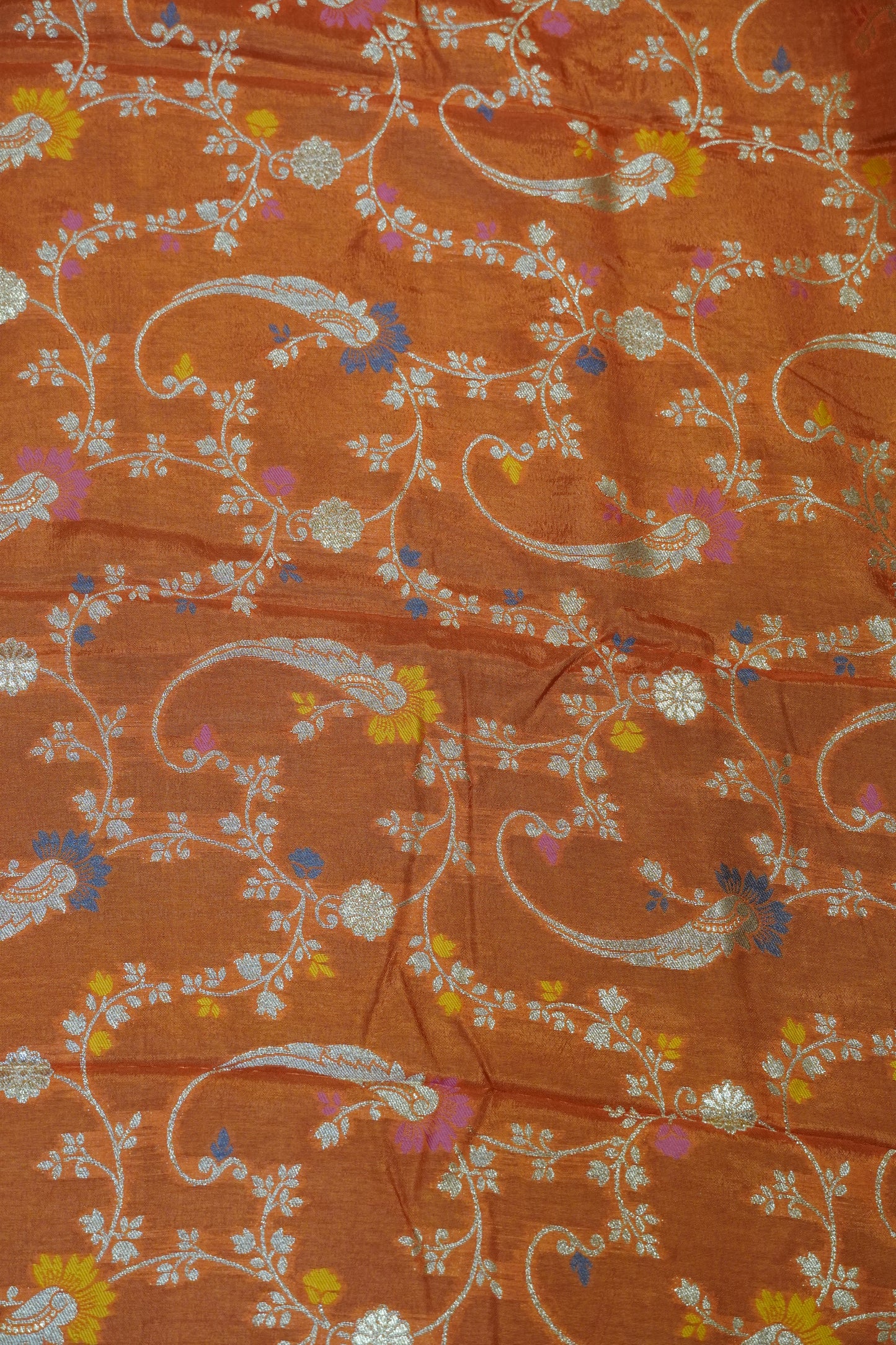 Semi Mysore Silk Saree-Orange with Small Border