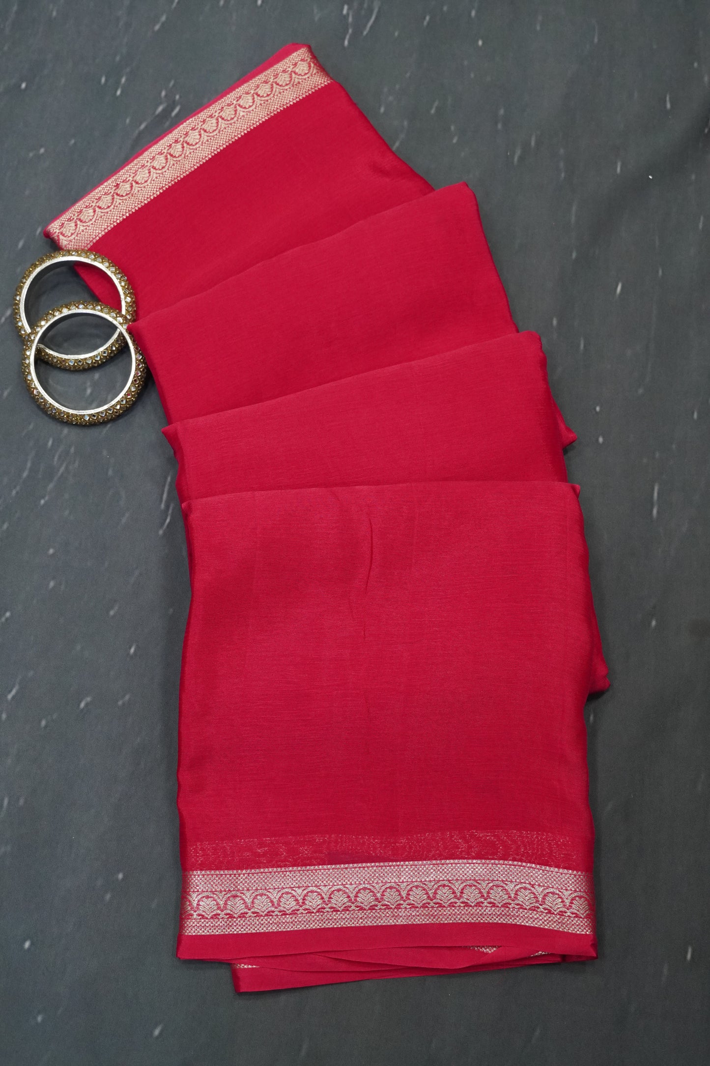 Semi Mysore Silk Saree-Rani Pink with Small Border
