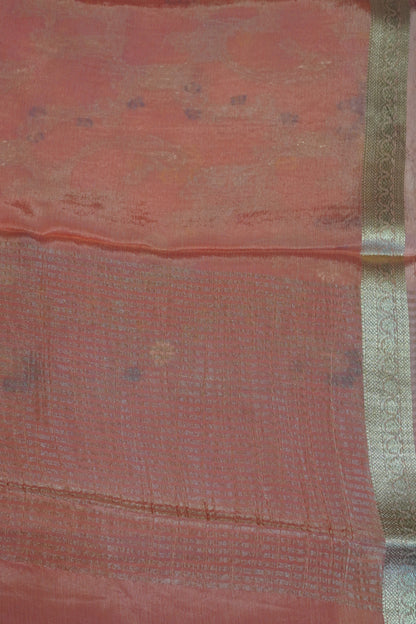 Semi Mysore Silk Saree-Peach with Small Border
