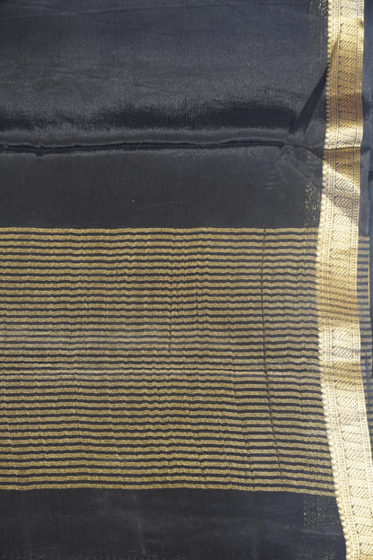 Semi Mysore Silk Saree- Navy Blue with Small Border