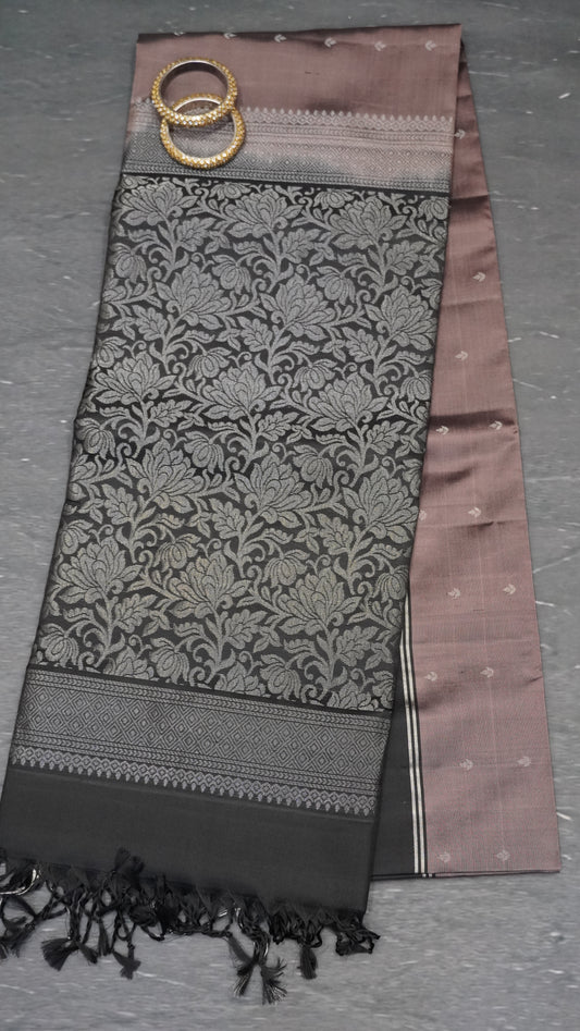 Pure Soft Silk Saree -Grey Black