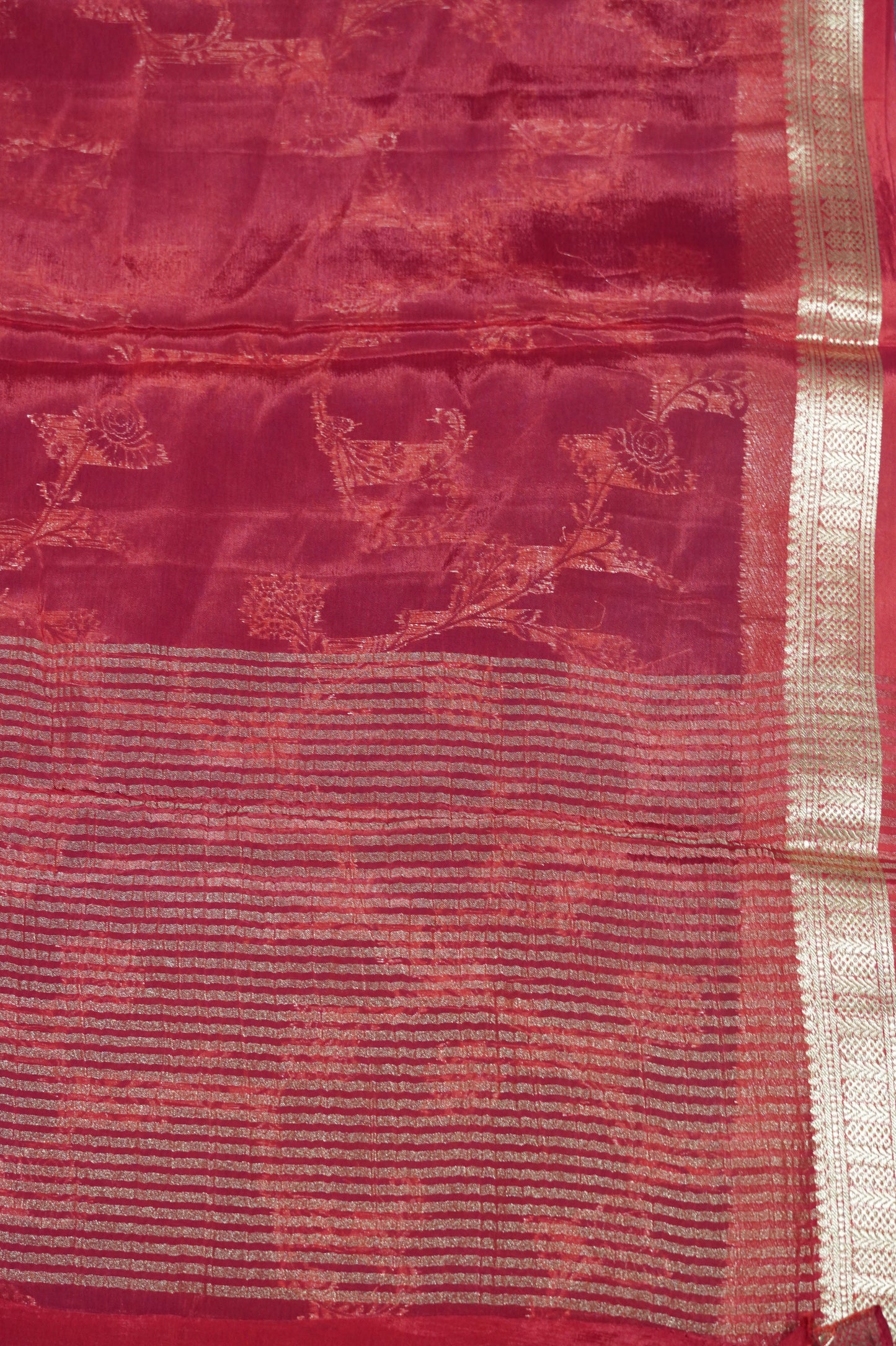 Semi Mysore Silk Saree-Red with Small Border