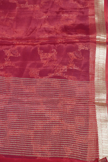 Semi Mysore Silk Saree-Red with Small Border