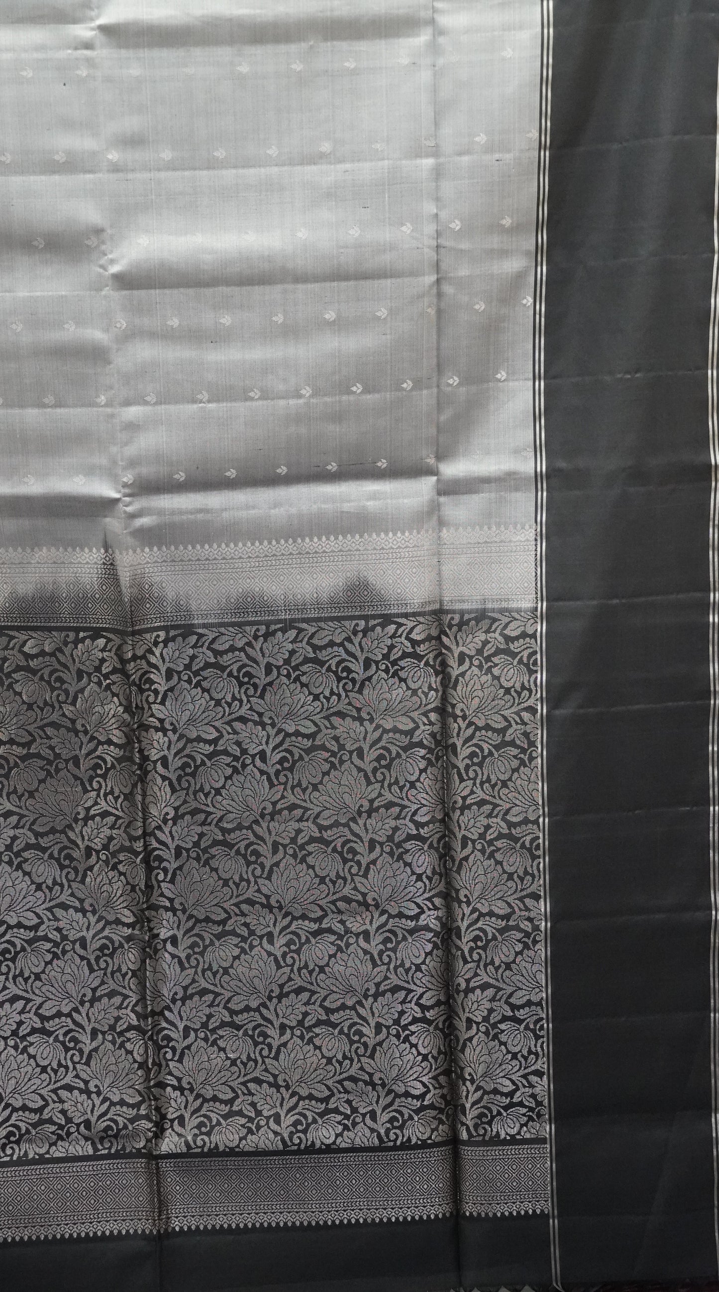 Pure Soft Silk Saree -Lite Grey Black