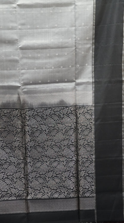 Pure Soft Silk Saree -Lite Grey Black