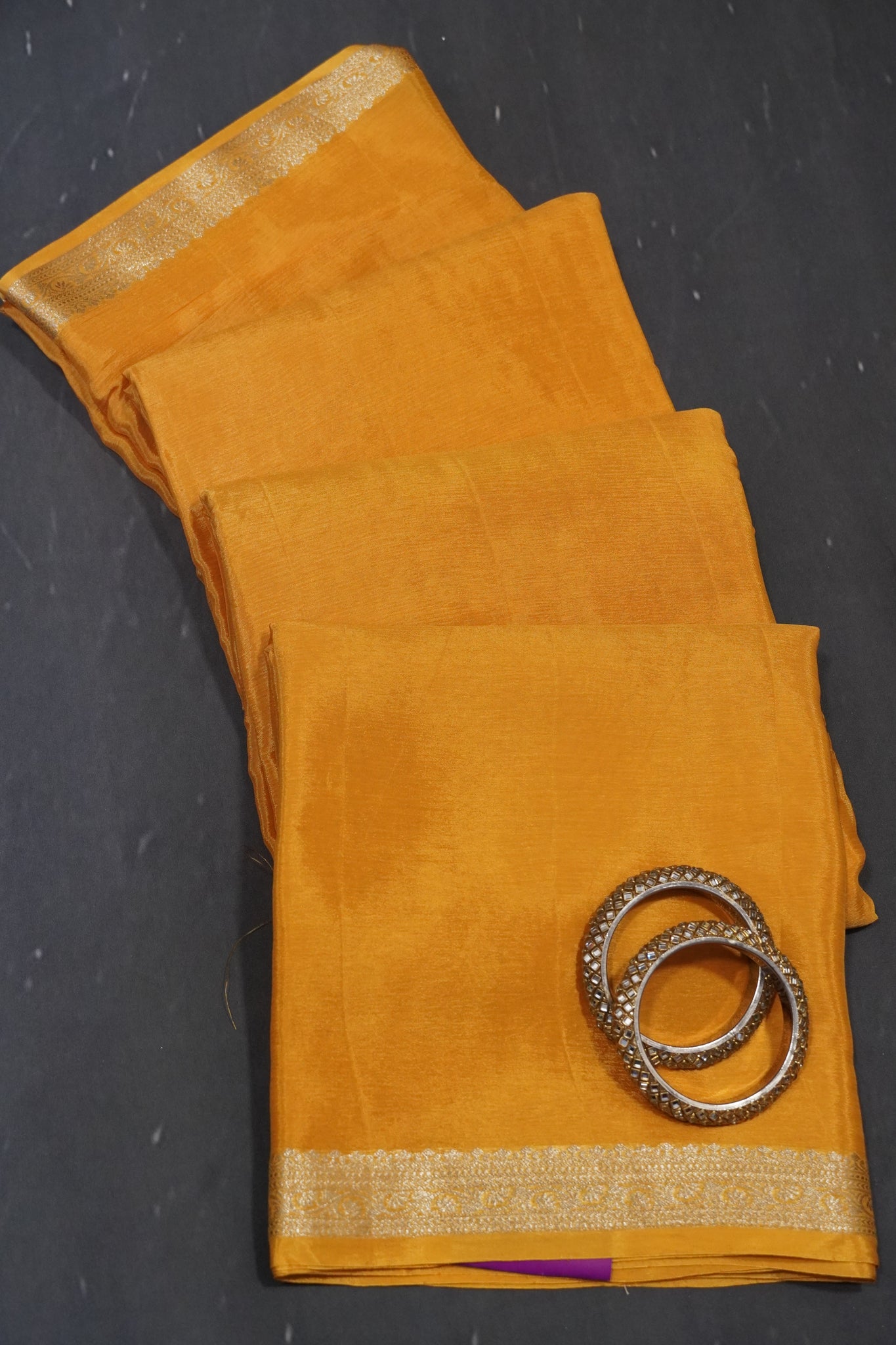 Semi Mysore Silk Saree-Mango Yellow with Small Border