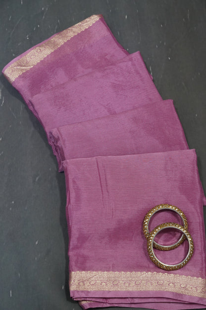 Semi Mysore Silk Saree-Lavender with Small Border