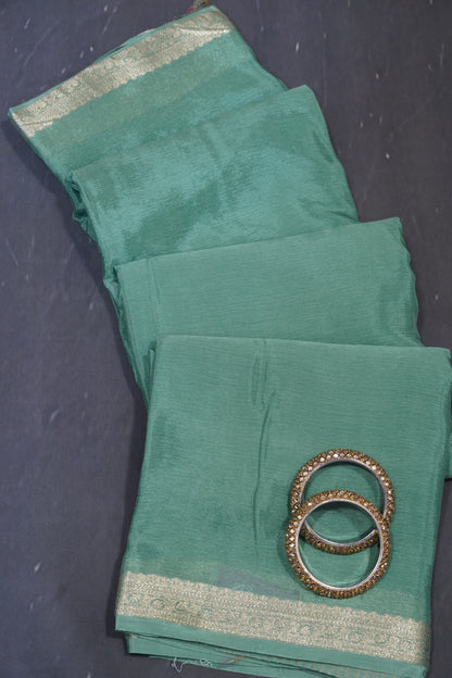 Semi Mysore Silk Saree- Sea Green with Small Border