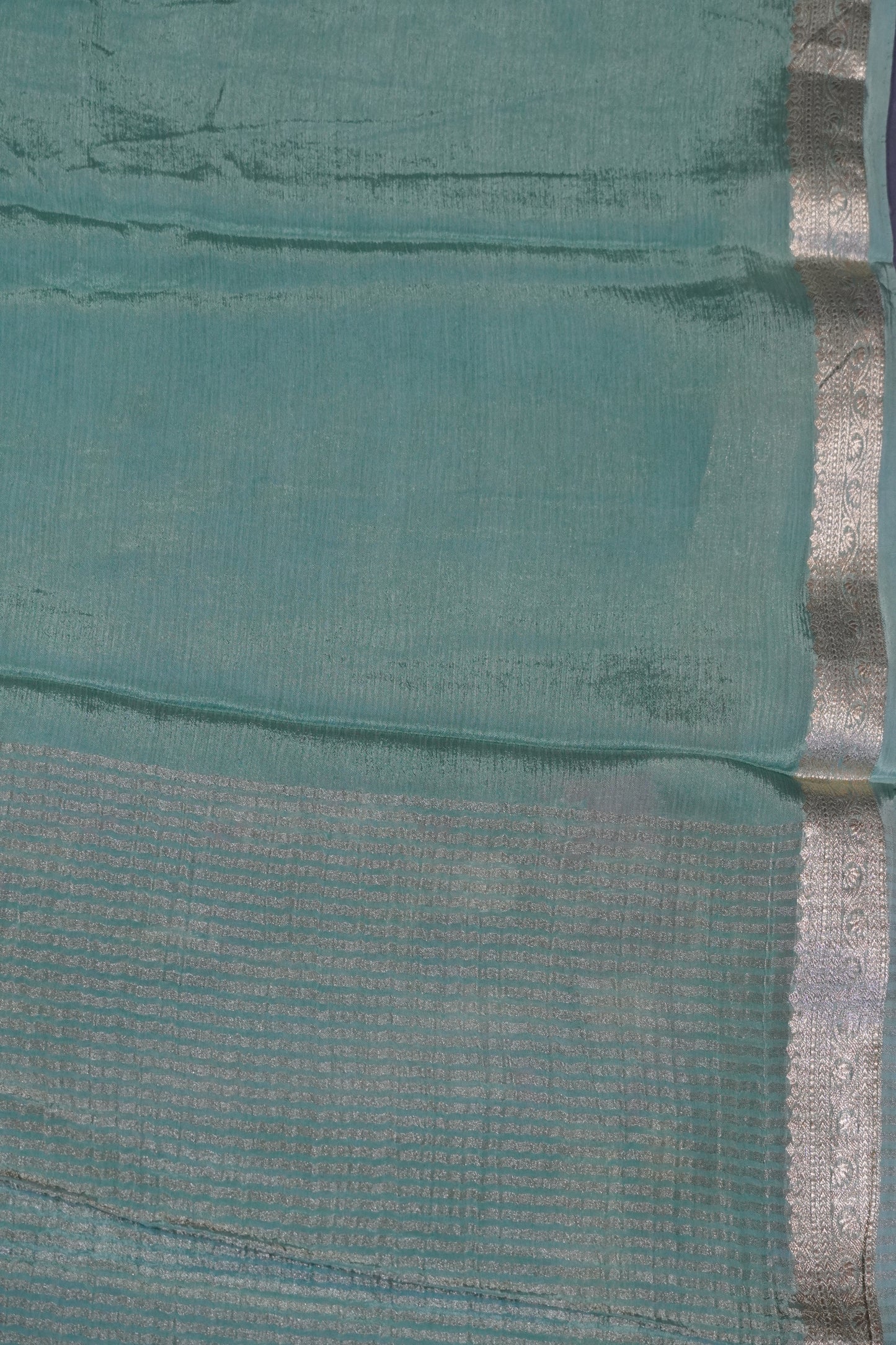 Semi Mysore Silk Saree- Sea Green with Small Border