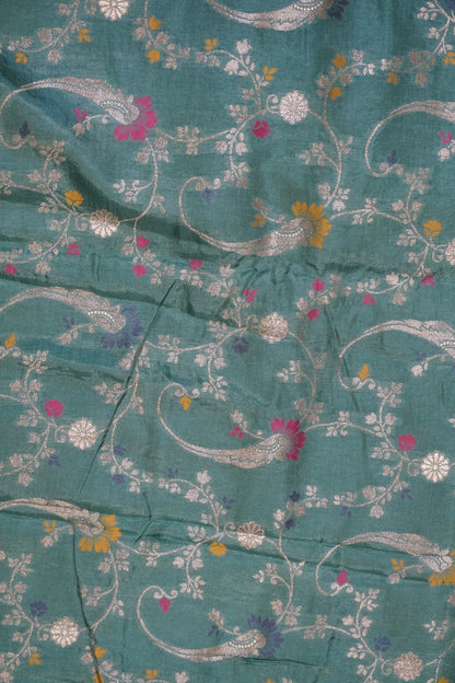 Semi Mysore Silk Saree- Sea Green with Small Border