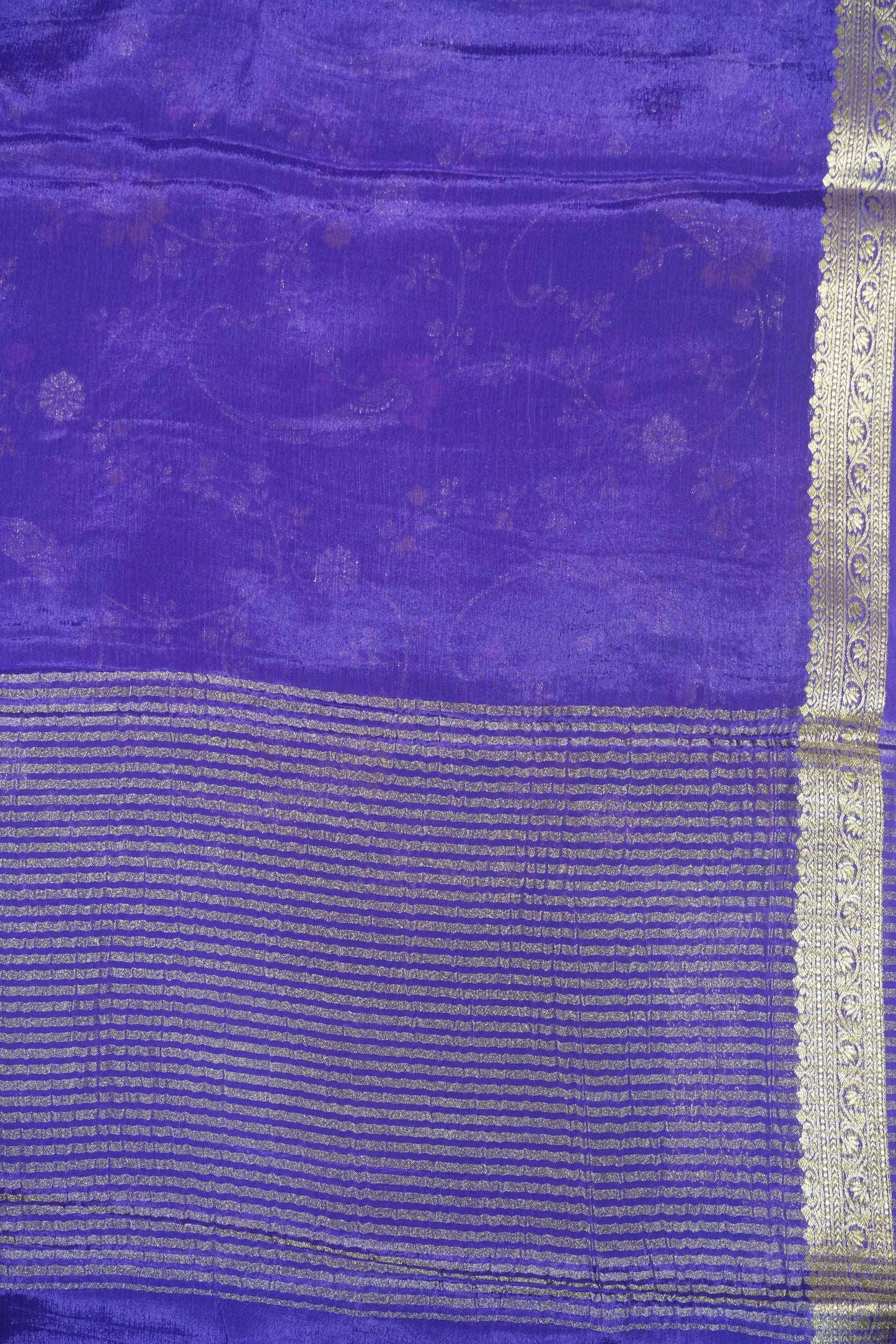 Semi Mysore Silk Saree- Dark Purple with Small Border