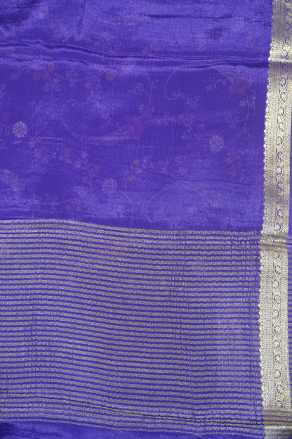 Semi Mysore Silk Saree- Dark Purple with Small Border