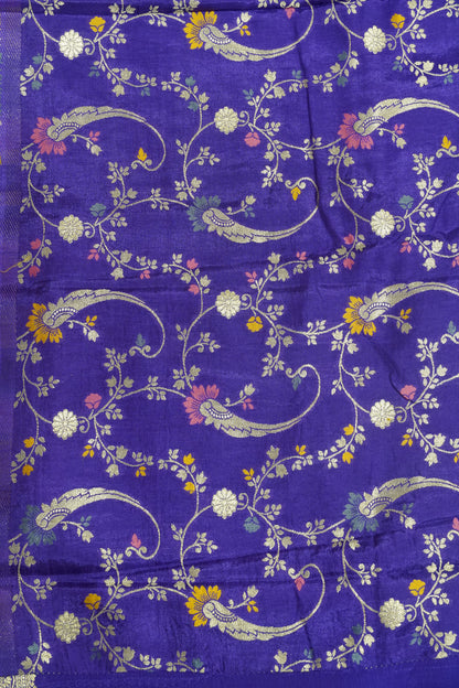 Semi Mysore Silk Saree- Dark Purple with Small Border