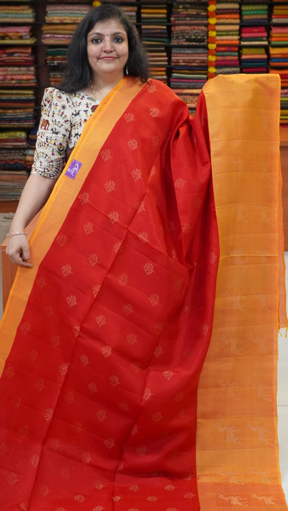 Pure Soft Silk Saree Red to Mustard