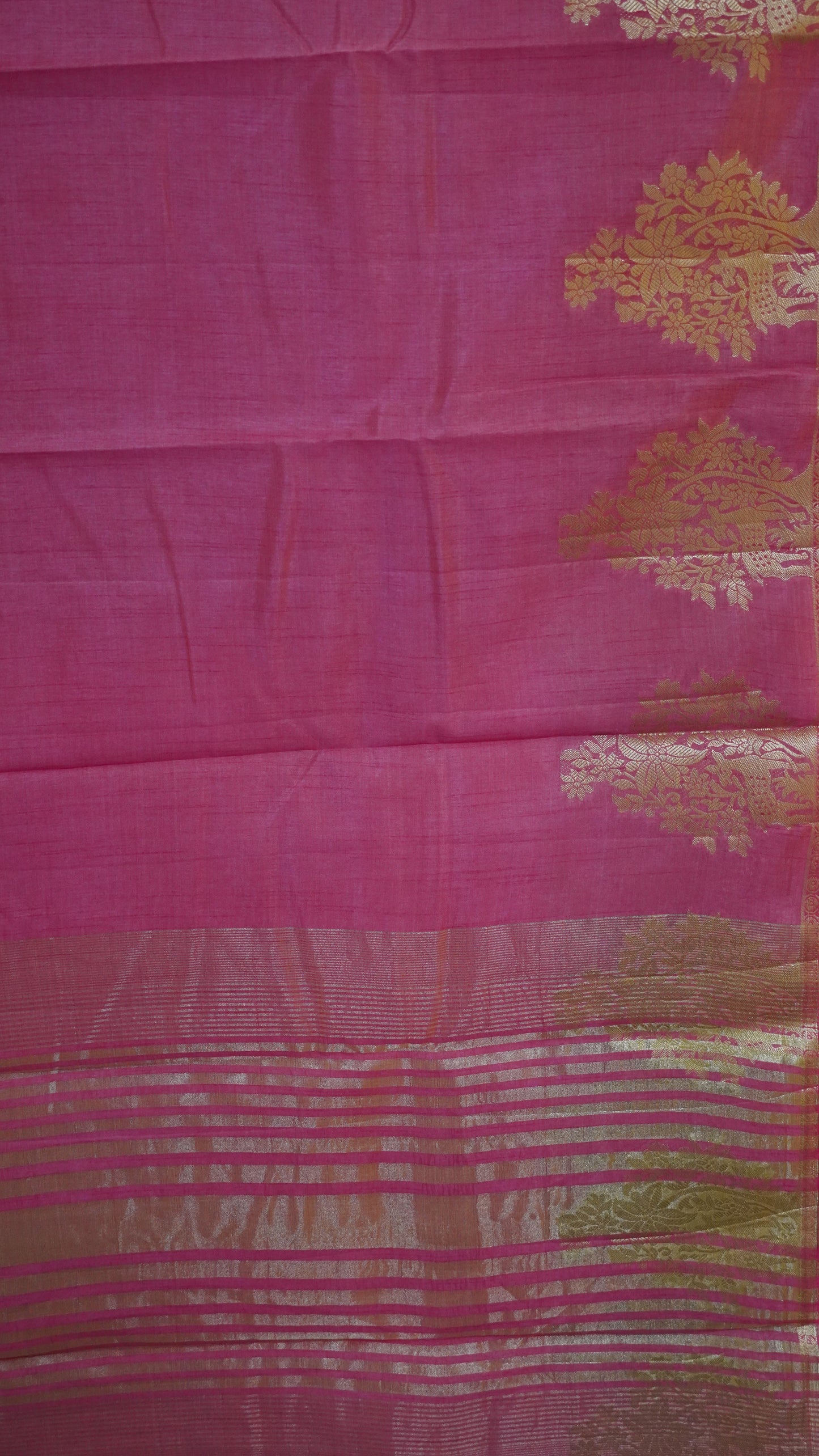 Semi Tussar Saree -Peach Pink Deer Small Border