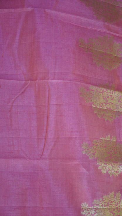 Semi Tussar Saree -Peach Pink Deer Small Border