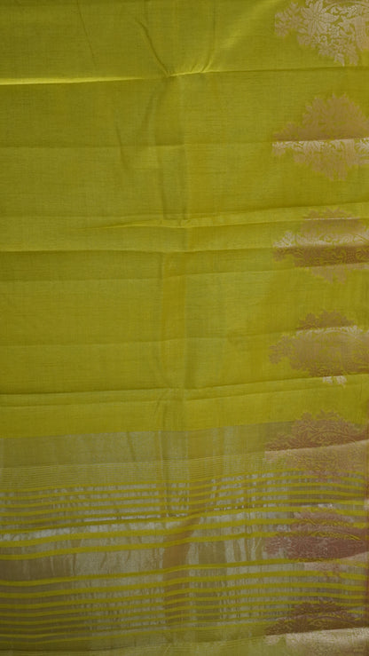 Semi Tussar Saree -Mehandhi Green Deer Small Border