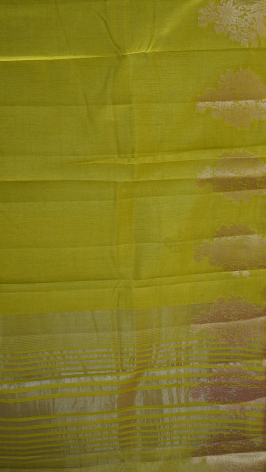 Semi Tussar Saree -Mehandhi Green Deer Small Border