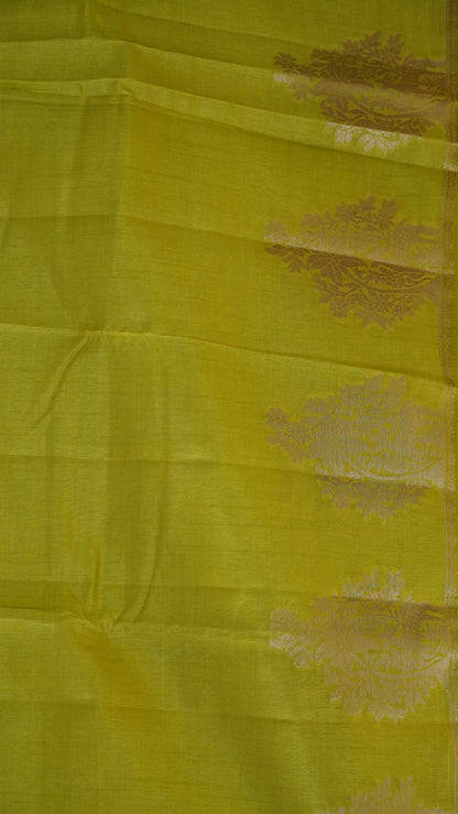 Semi Tussar Saree -Mehandhi Green Deer Small Border